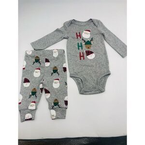 New Carters Infant Boy Gray Ho Ho Ho Christmas‎ Bodysuit/ Pants Set Size 6 mth